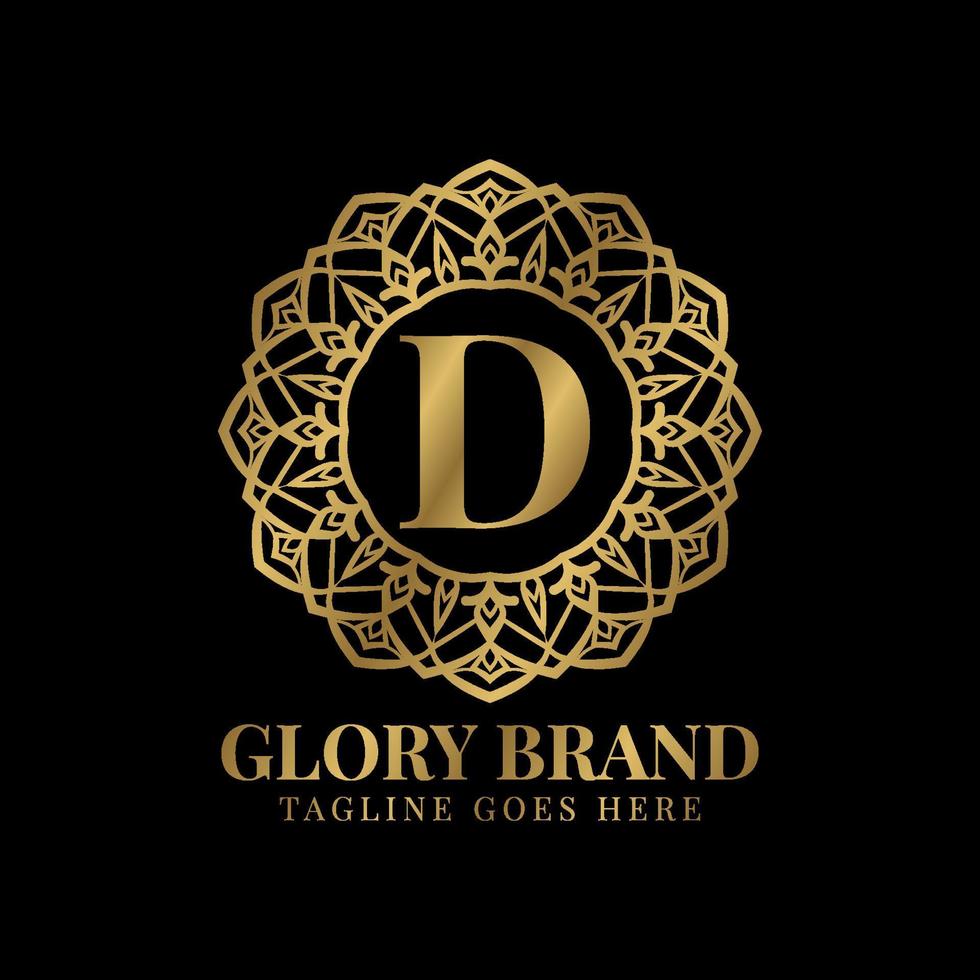buchstabe d ruhm mandala vintage goldene farbe luxus vektor logo design