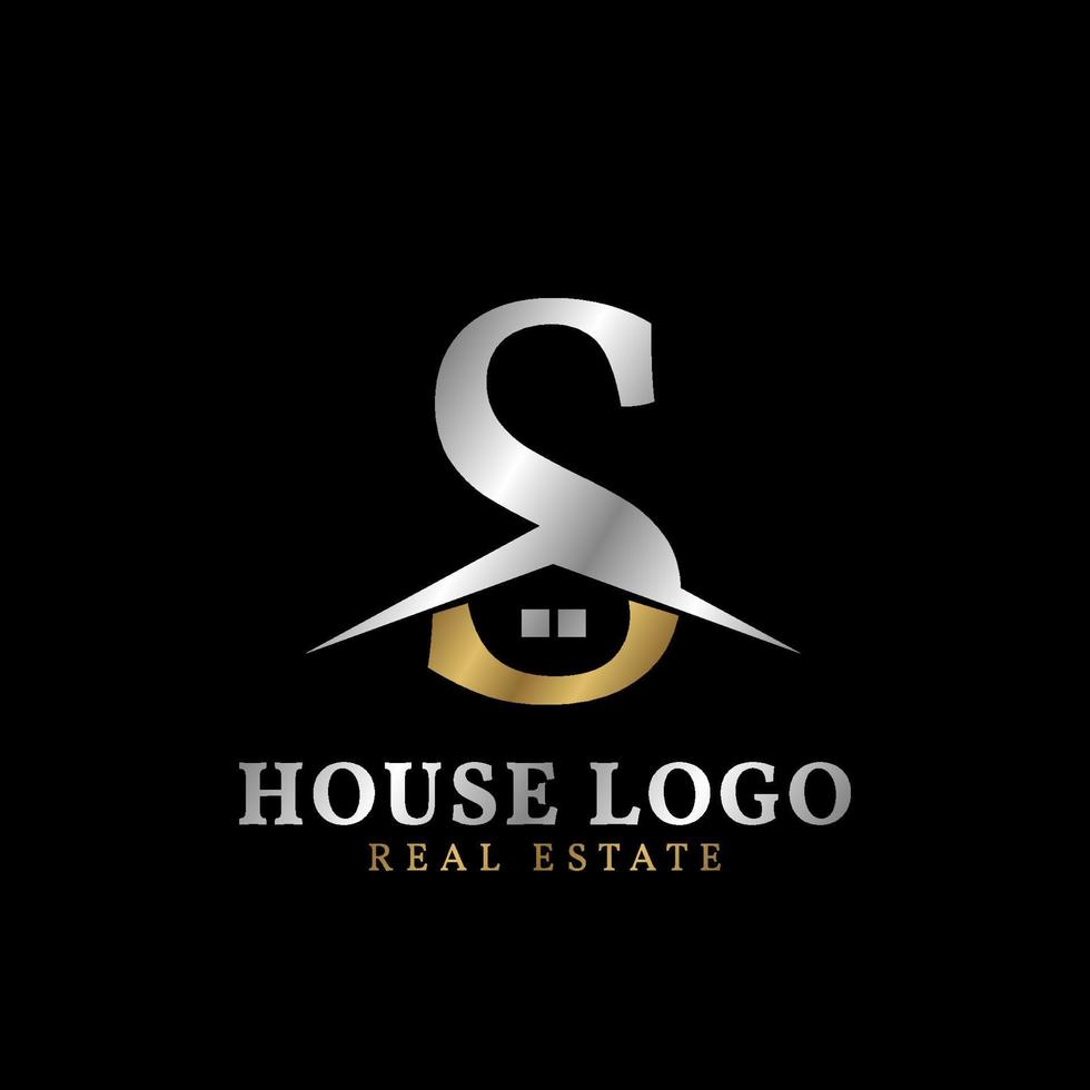 bokstaven s med tak och fönster lyxig fastighetsvektor logotypdesign vektor