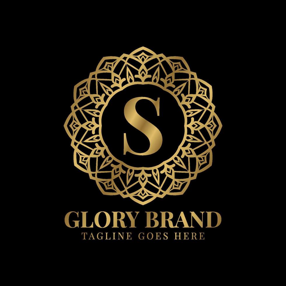 letter s glory mandala vintage gyllene färg lyx vektor logotypdesign