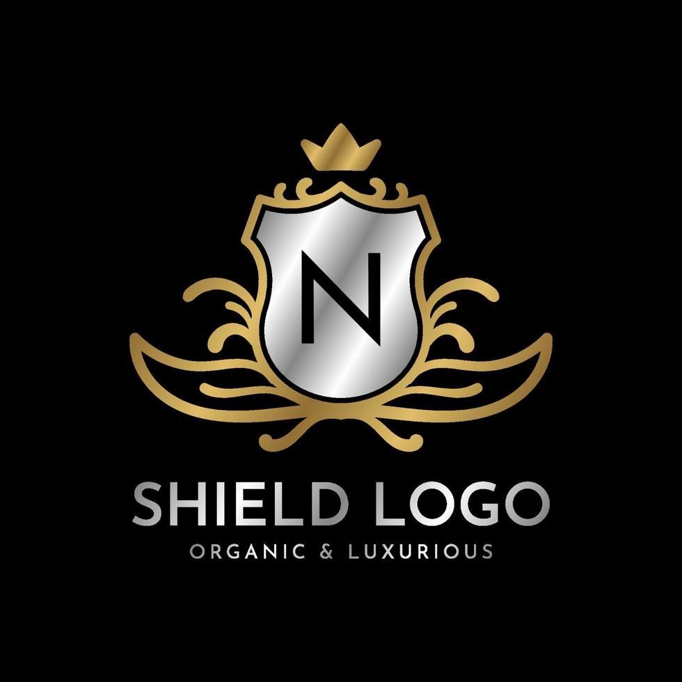 buchstabe n schild gold und silber luxus vektor logo design