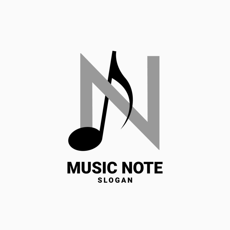 bokstaven n med musik not vektor logotypdesign
