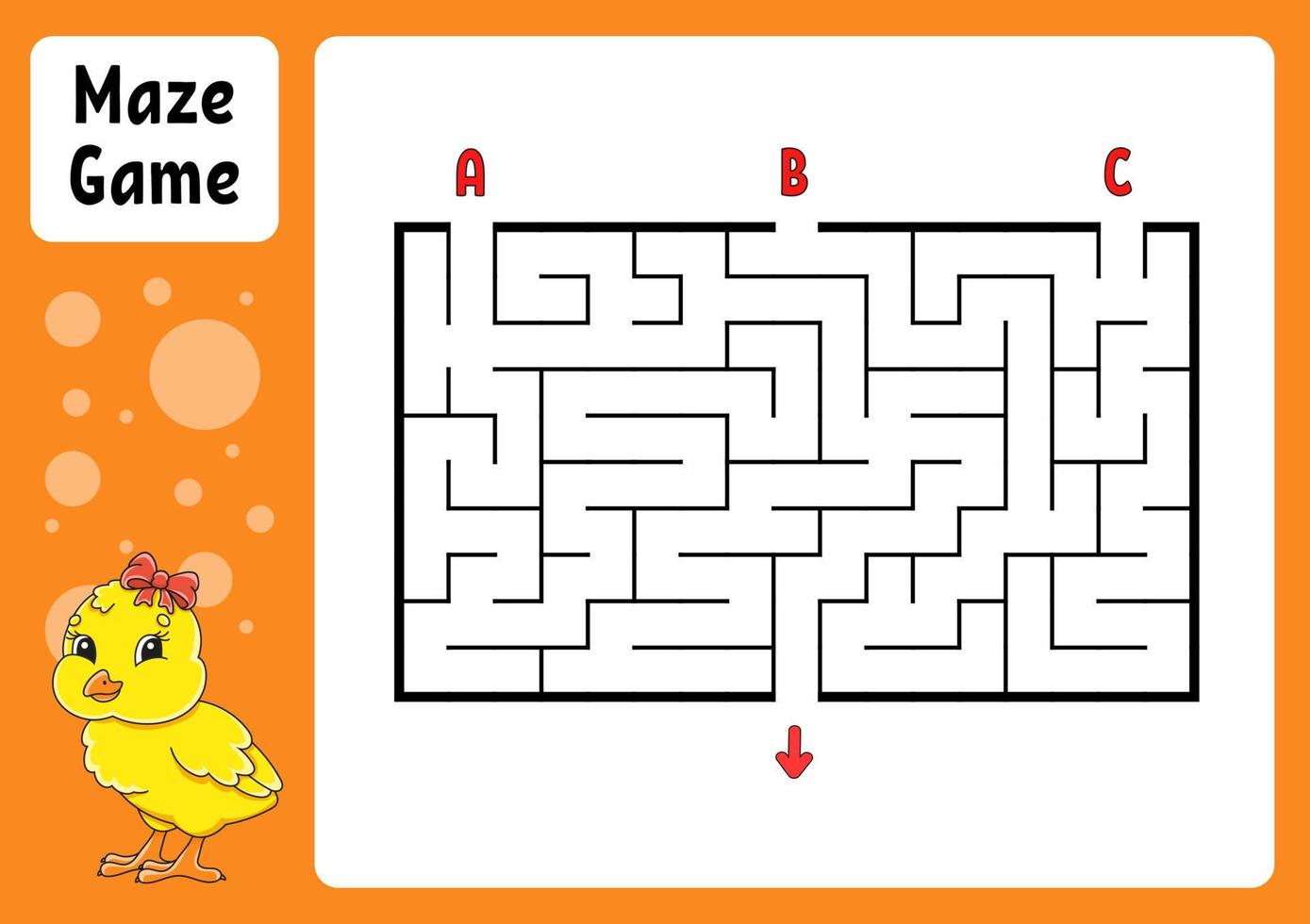 rechteckiges Labyrinth. Spiel für Kinder. drei Eingänge, ein Ausgang. Arbeitsblatt Bildung. Puzzle für Kinder. Labyrinth Rätsel. Farbvektorillustration. den richtigen Weg finden. Thema Ostern. vektor