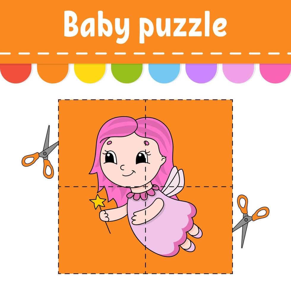 Baby-Puzzle. leichtes Niveau. Flash-Karten. schneiden und spielen. Arbeitsblatt zur Farbaktivität. Spiel für Kinder. Zeichentrickfigur. vektor