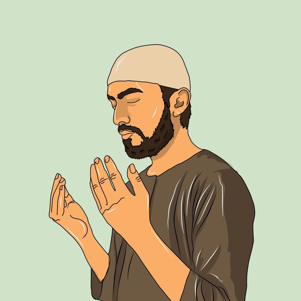 Porträt eines muslimischen Mannes, der in Cartoon-Vektorzeichnung betet vektor