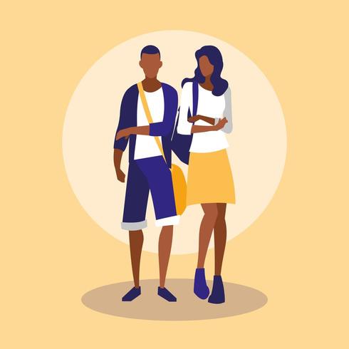 unga svarta par modellerar med handväskor vektor