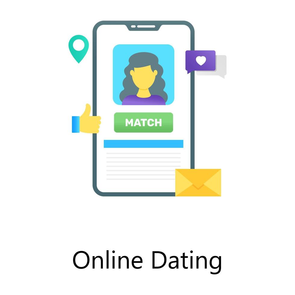 platt gradient konceptuell ikon av online dating, kvinnlig matchmaker inuti mobil vektor