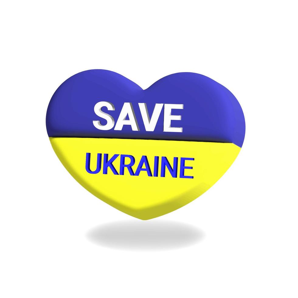 Flagge der Ukraine in Form eines Herzens 3D-Vektorillustration, ukrainisches Nationalsymbol, das Konzept der Rettung der Ukraine, keine Militäraktion auf dem Territorium des unabhängigen Staates. vektor