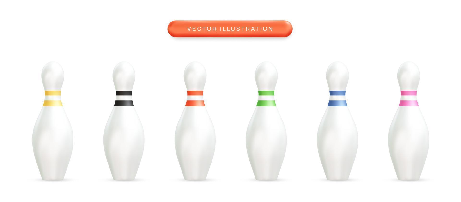 bowling-pins realistischer 3d-vektorillustrationssatz vektor