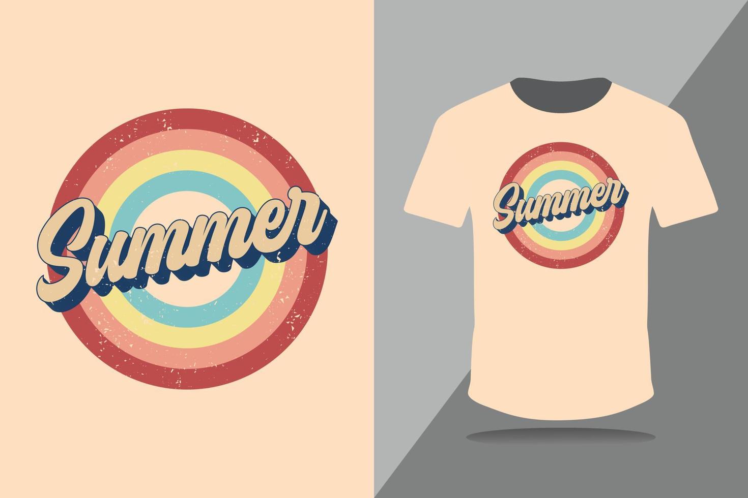 Sommer-Retro-Vintage-T-Shirt, Sommer-Retro-Schriftzug, Retro-T-Shirt-Design, Grunge-Textur-T-Shirt-Vektor vektor