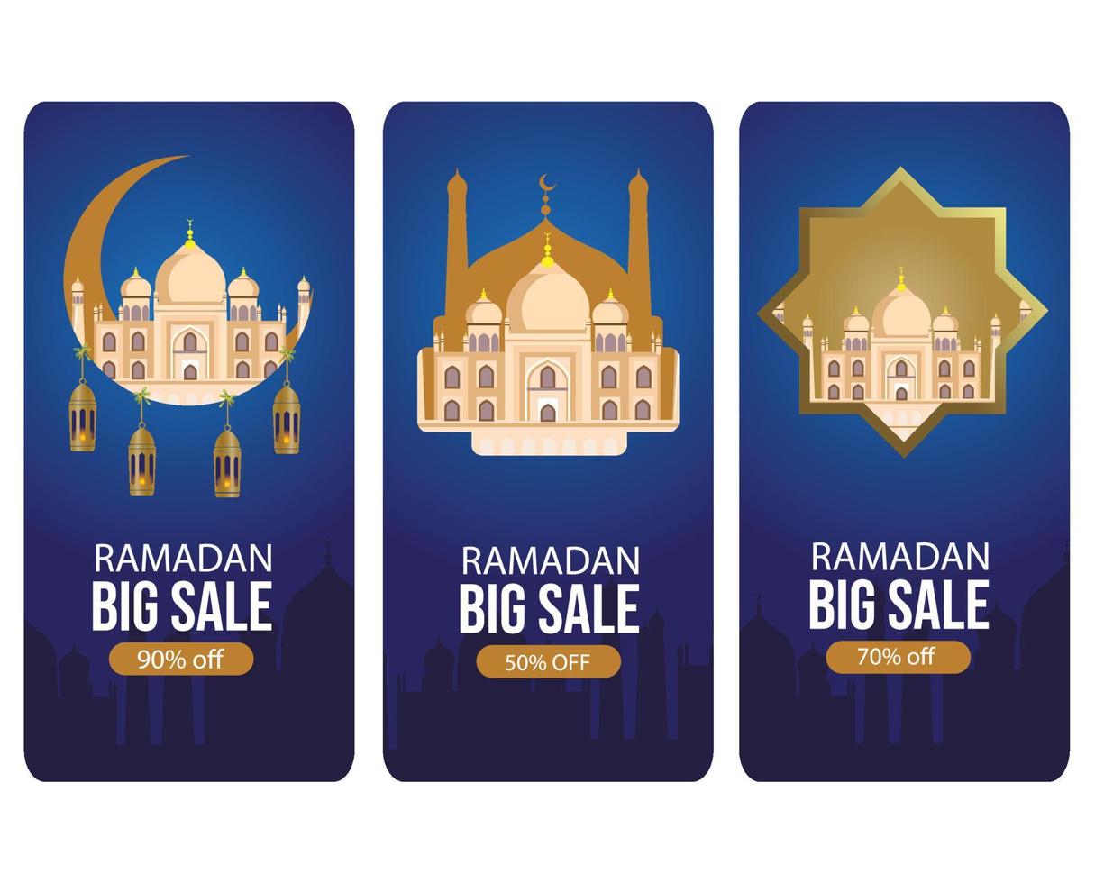 ramadan sale design set.for etiketten, aufkleber, poster, flyer, banner. Rabatt bis zu 50 pro 70 pro 90 pro vektor