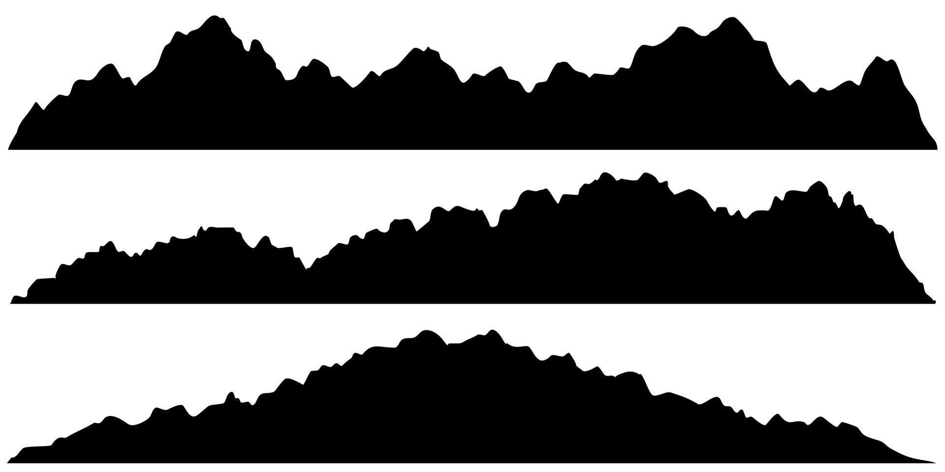 schwarzer Bergrücken-Silhouette-Satz isoliert auf weißem Hintergrund vektor