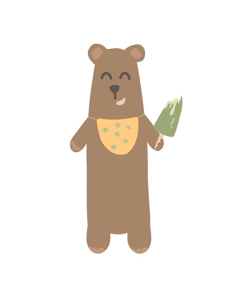 brunbjörnen äter glass. dras björn med en söt tand. vektor