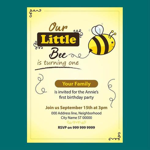 Niedliche Bienen-editierbare Geburtstags-Einladung für Kinder vektor