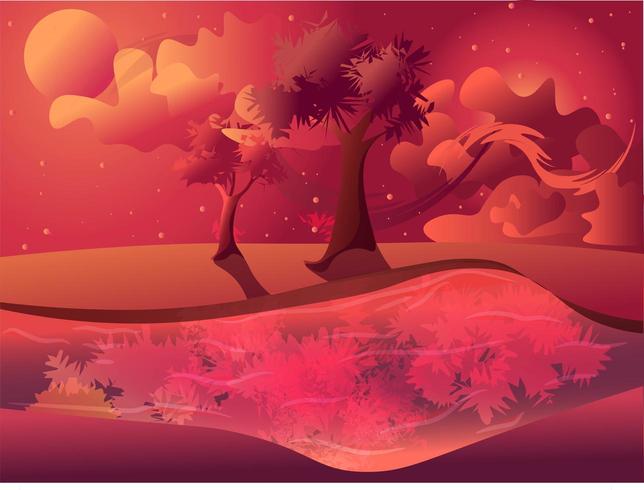 Magiskt landskap av en vårsommarsolnedgång under skymningsvektorn vektor