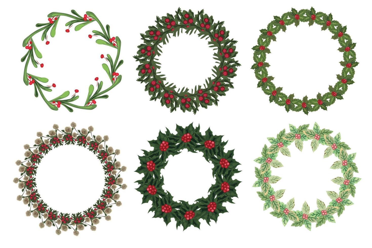 uppsättning jul krans med vinter blommiga element. vektor illustration.