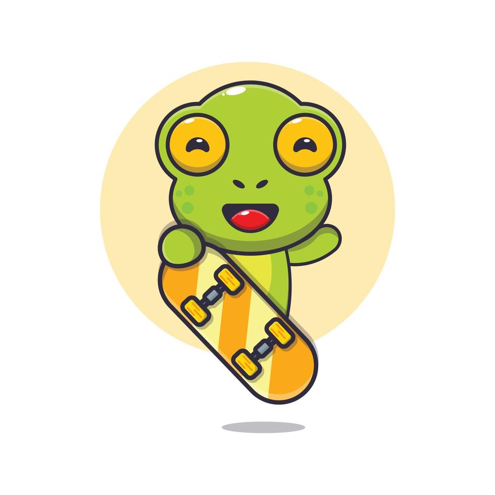 süße frosch-maskottchen-zeichentrickfigur mit skateboard vektor