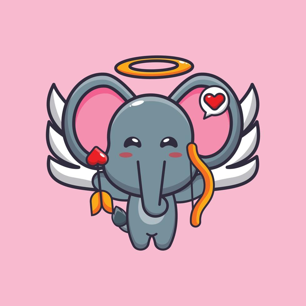 söt elefant cupid seriefigur håller kärlek pil vektor