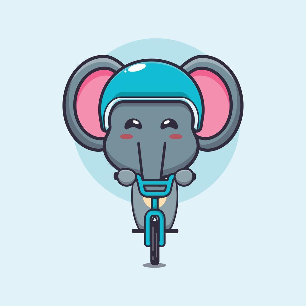 söt elefant maskot seriefigur rida på cykel vektor