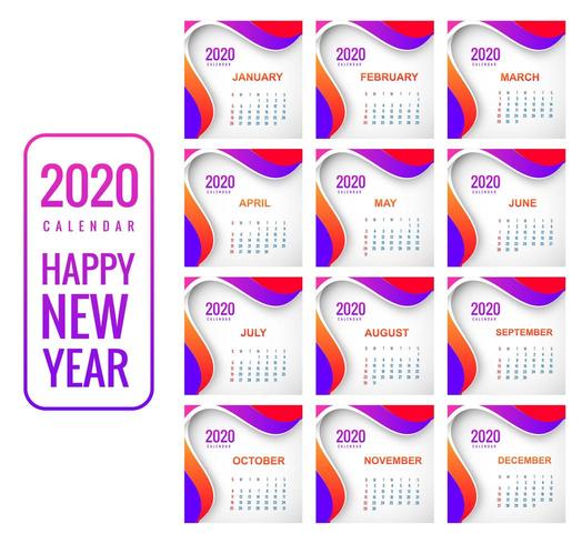 Kreativer bunter Hintergrundvektor des Kalenders 2020 des neuen Jahres vektor