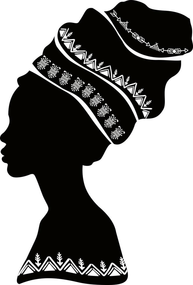 afrikanische Frauengesichtssilhouette. elegantes schönes afroamerikanerfrauenschattenbildprofil in schwarz. junges attraktives mädchenprofilzeichenlogo. vektor