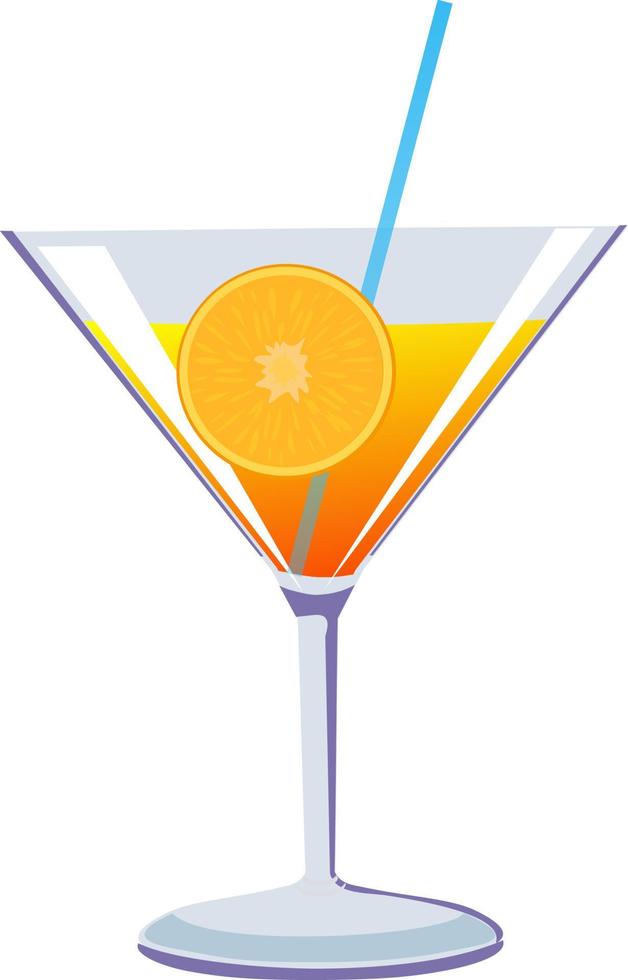tropisk realistisk cocktail i glas med apelsinskiva och halm vektor