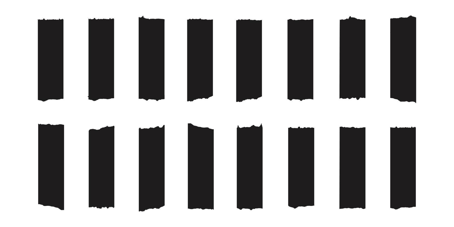 trendiges Set aus schwarzem Washi Tape isoliert auf weißem Hintergrund. Vektorstreifen und Stücke von Panzerpapier oder Scotch vektor