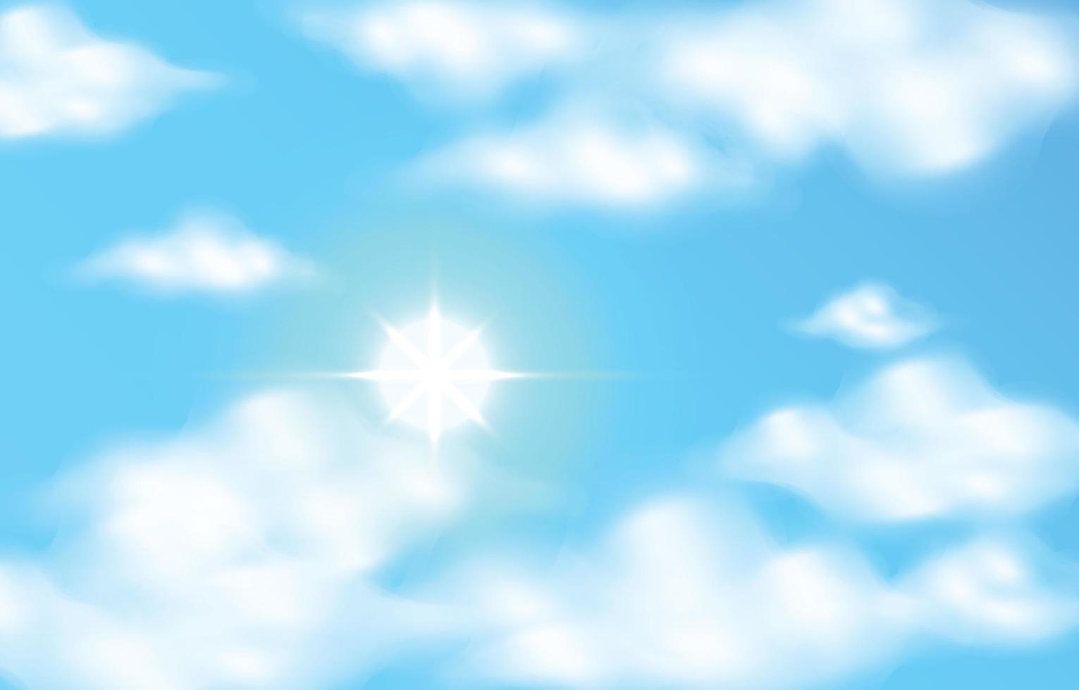 realistisk blå himmel med strålande sol vektor
