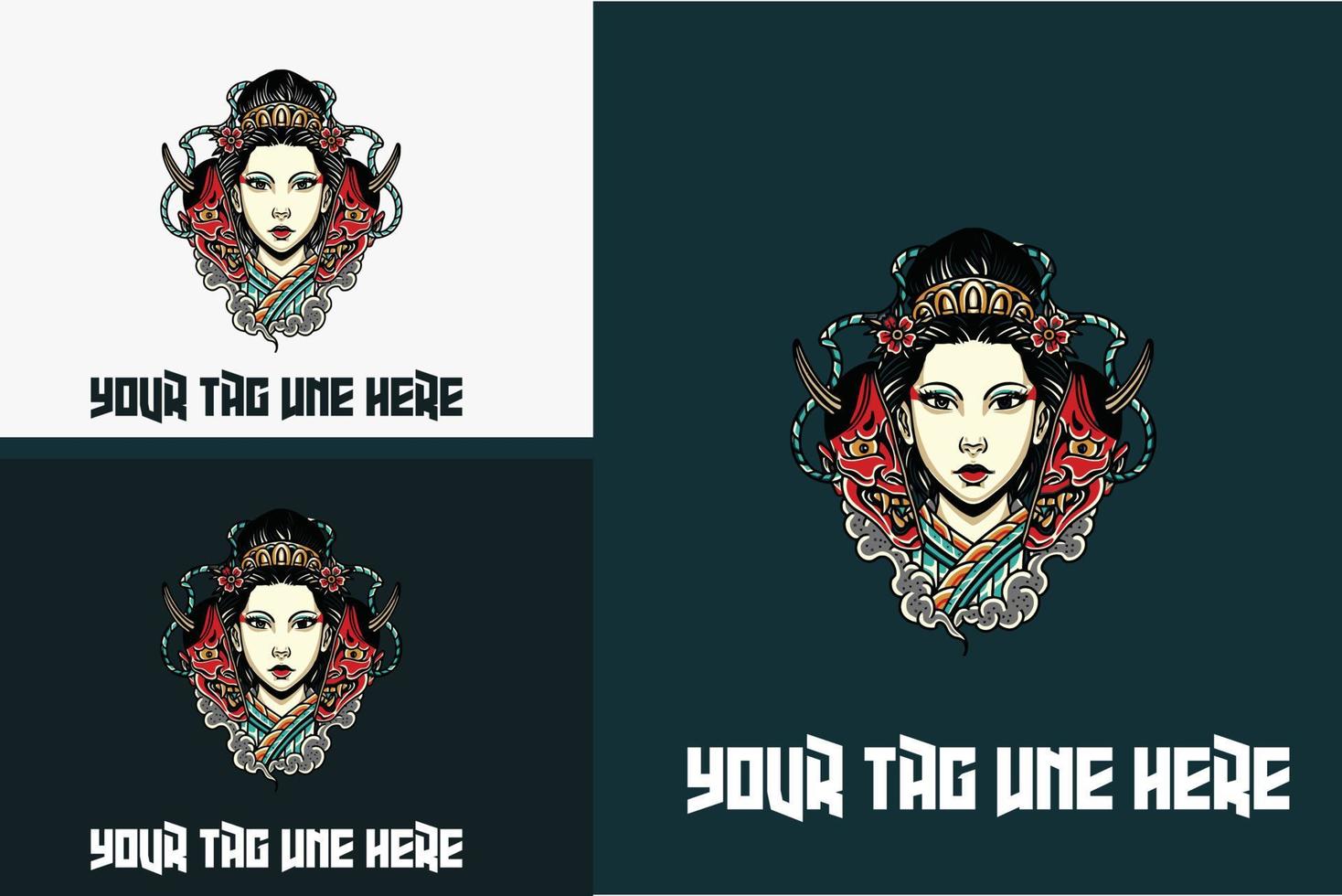 Artwork-Design von Geisha und Head Devil Vector Illustration Design