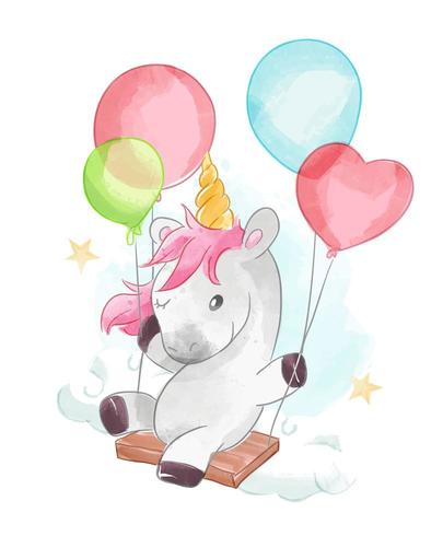 Einhorn und Luftballons schwingen vektor