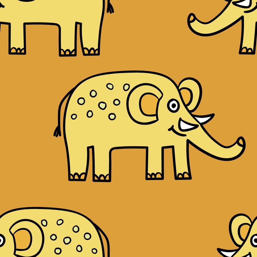 Nahtloses Muster mit Cartoon-Doodle-Elefanten. Packpapier, Textilien, Stoffe. vektor