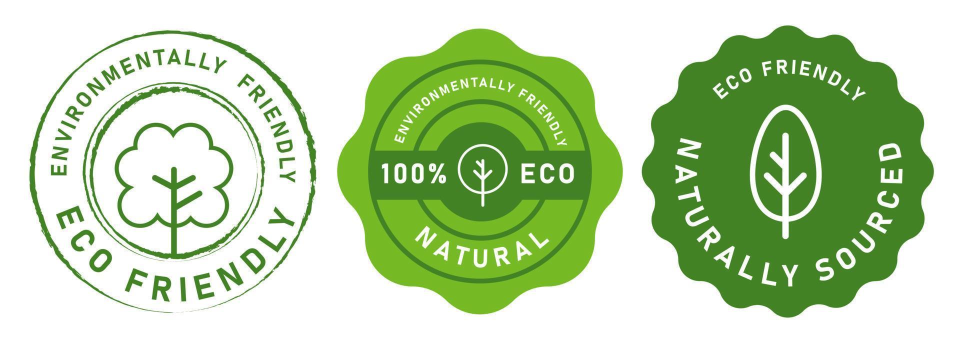 miljövänlig naturligt framställd 100 procent eko miljövänlig stämpel symbol sigill trädikon grön klistermärke vektor