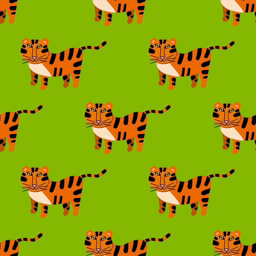 tigeracartoon tiger seamless mönster i platt stil. vild katt bakgrund. vektor