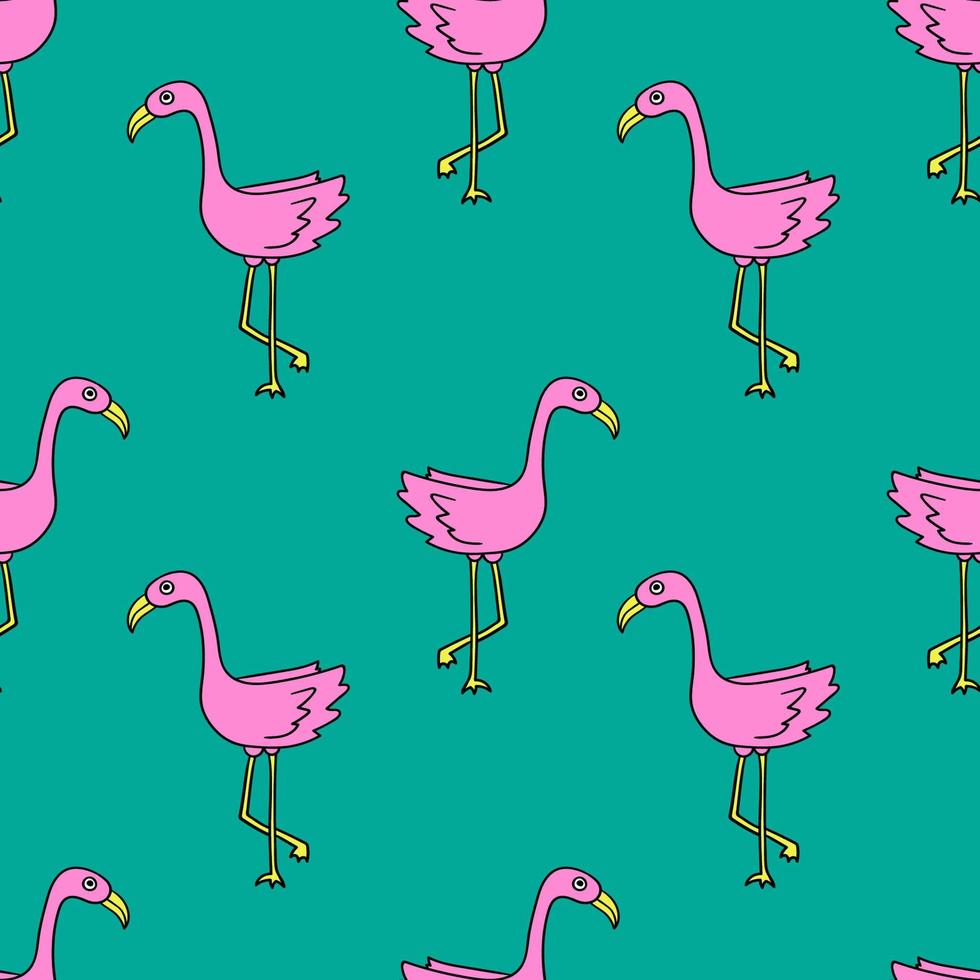 seamless mönster med tecknad doodle rosa flamingo isolerad på vit bakgrund. vektor