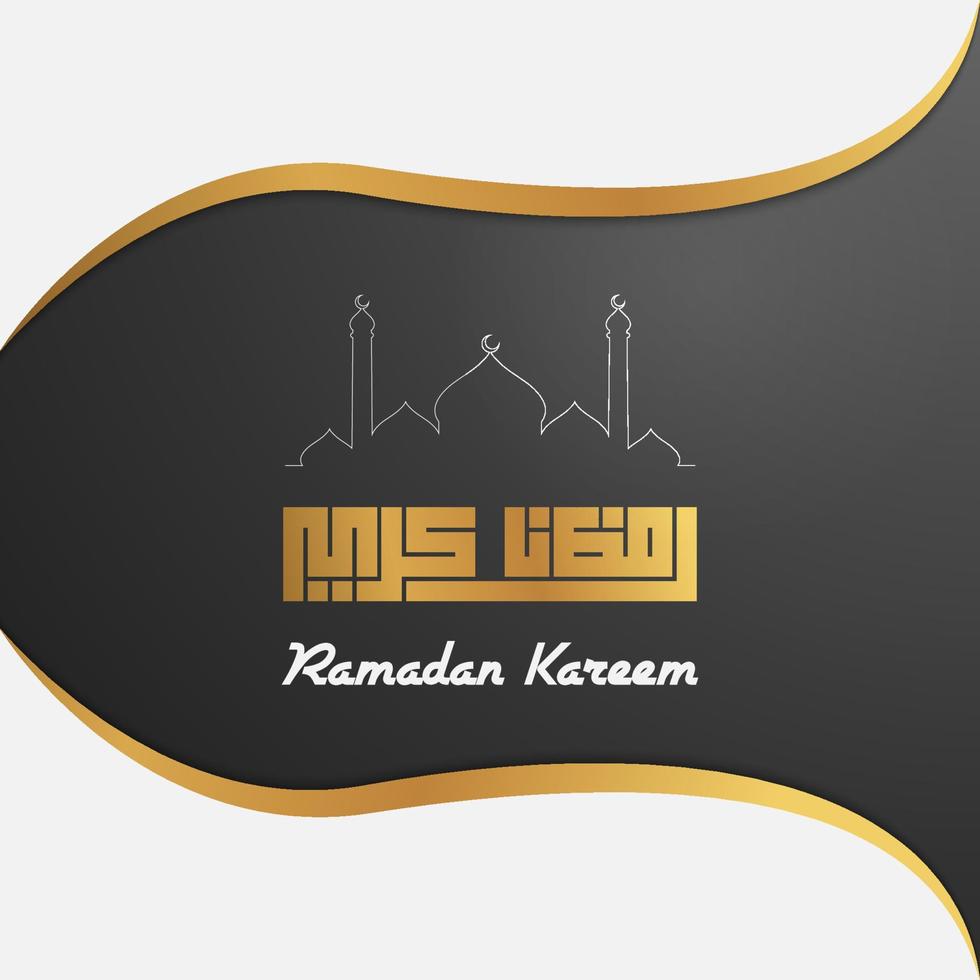 ramadan-hälsning med ramadan-arabisk kalligrafi i moské i kufi-stil och guldgeometrisk linje vektor