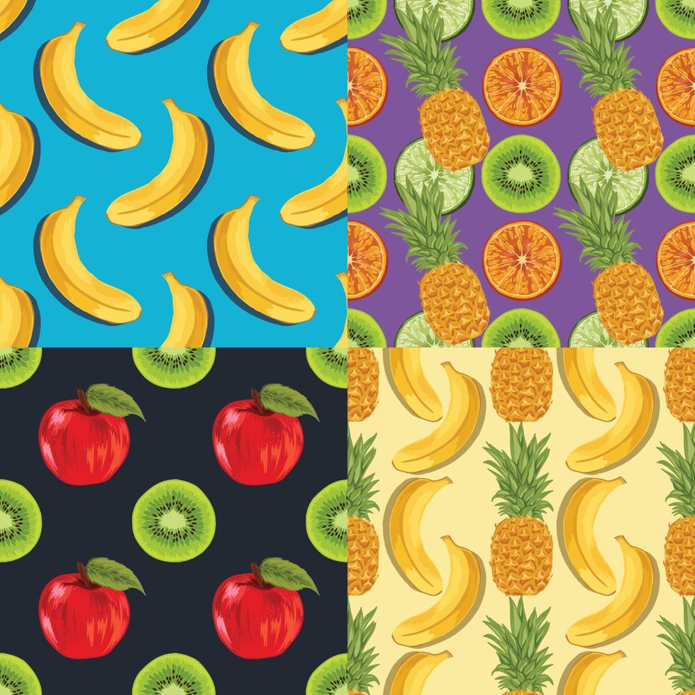 frukt och grönsaker sömlösa mönster konst vektor för papper inslagning set
