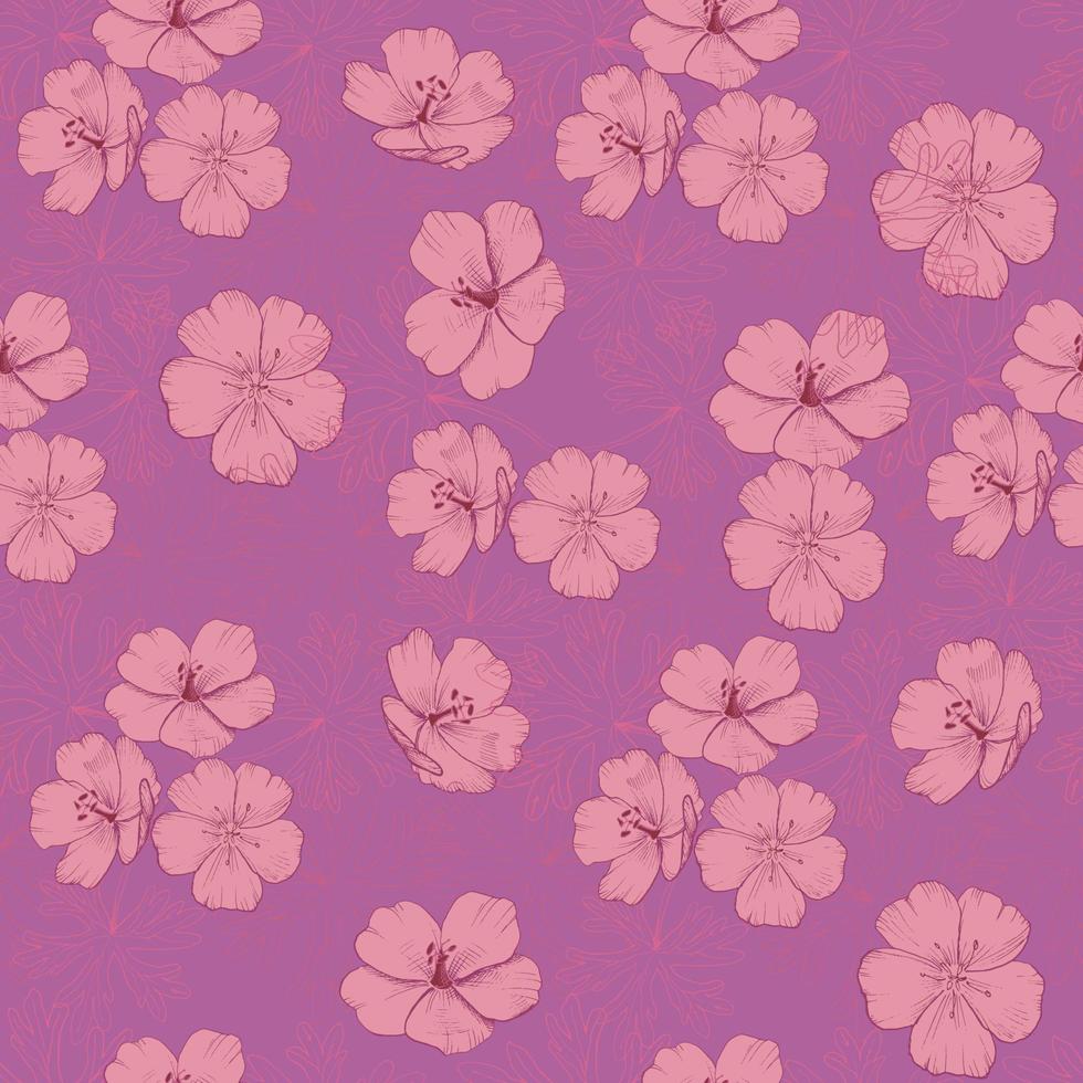 Vektornahtloses Muster mit niedlichen rosa Geranienblumen. Druckdesign für Tapeten, Textilien, Stoffe, Geschenkverpackungen, Keramikfliesen vektor