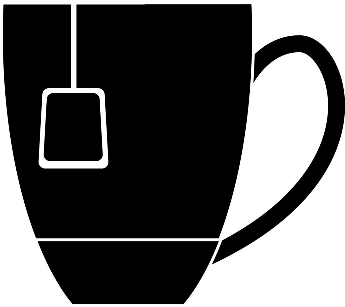 Das Symbol ist eine kleine Tasse mit einem Teebeutel, schwarze Silhouette. auf weißem Hintergrund hervorgehoben. vektor