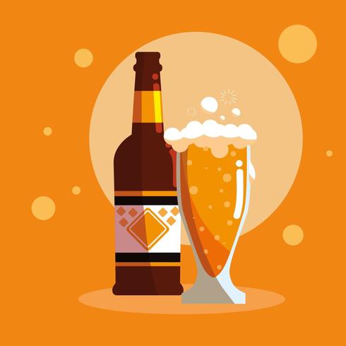 flaska och glas öl isolerad ikon vektor