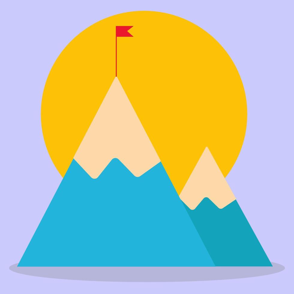 berg. en röd flagga på toppen av berget. bilden är gjord i en platt stil. vektor