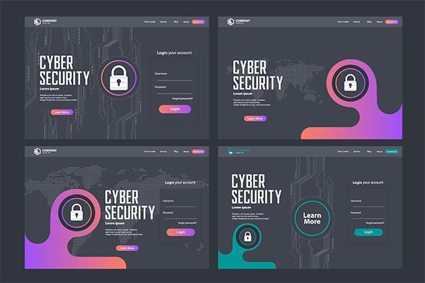 Cyber Security Landing Page Vector Mall Design Set