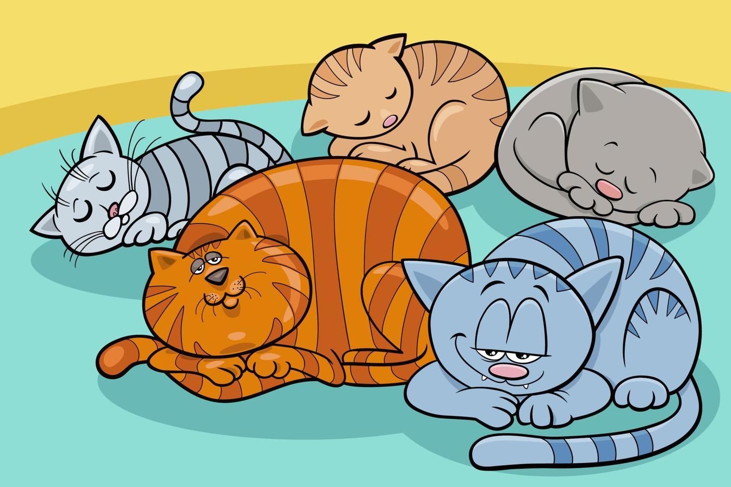 cartoon schlafende katzen und kätzchen tierfigurengruppe vektor