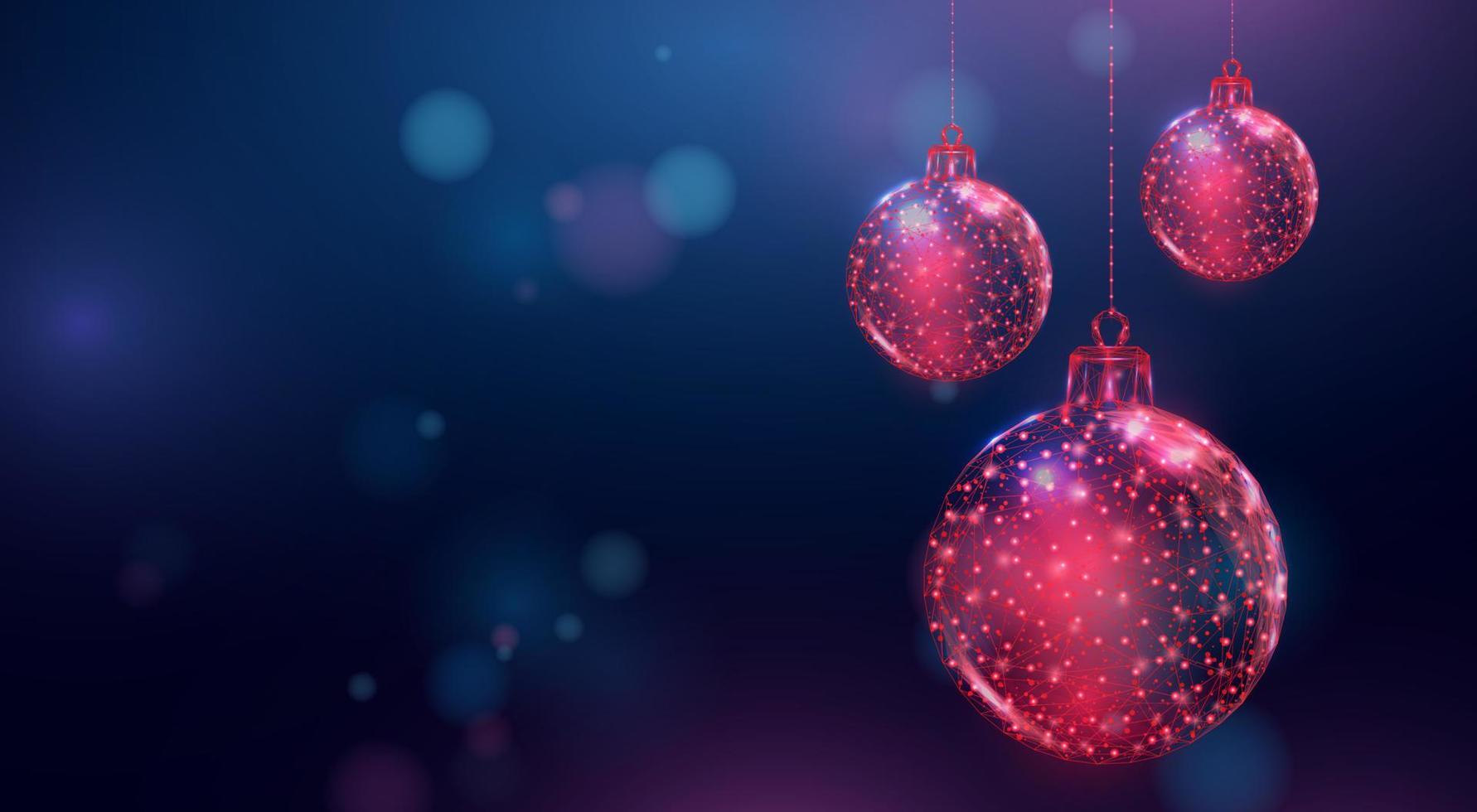 Wireframe-Weihnachtskugel, Low-Poly-Stil. banner für das konzept von weihnachten oder neujahr. abstrakte moderne 3D-Vektorillustration auf blauem Hintergrund. vektor