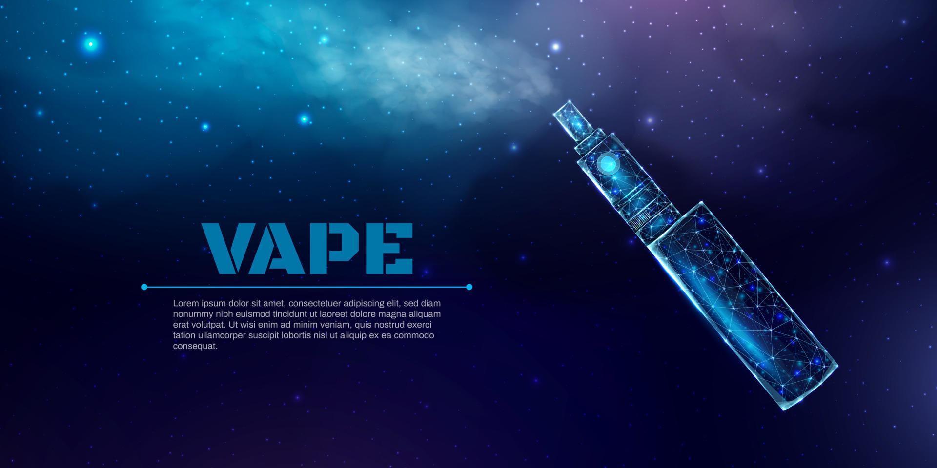 Vaping Pen Device Kit und Mod Wireframe. Plakatvorlage mit leuchtender Low-Poly-Dampfbox. futuristische moderne Zusammenfassung. isoliert auf dunkelblauem Hintergrund. Vektor-Illustration. vektor