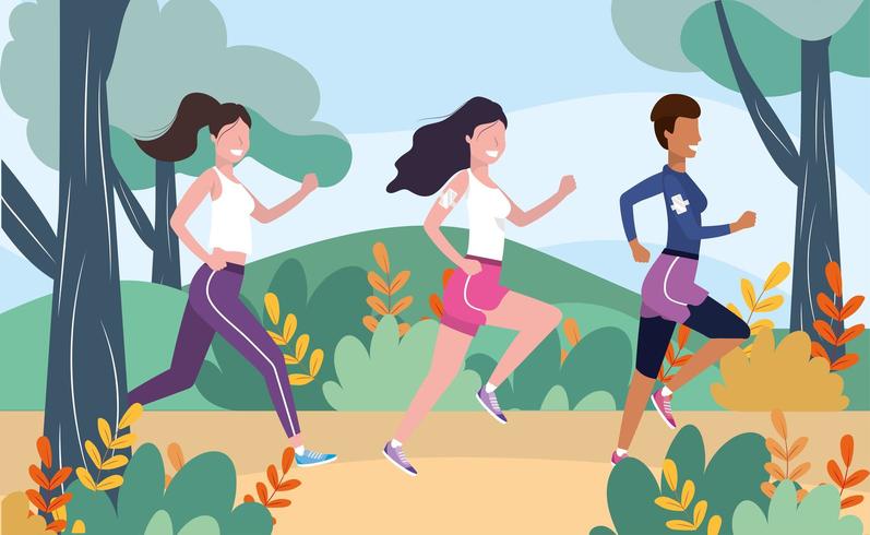 Frauen üben Laufsport in der Landschaft vektor