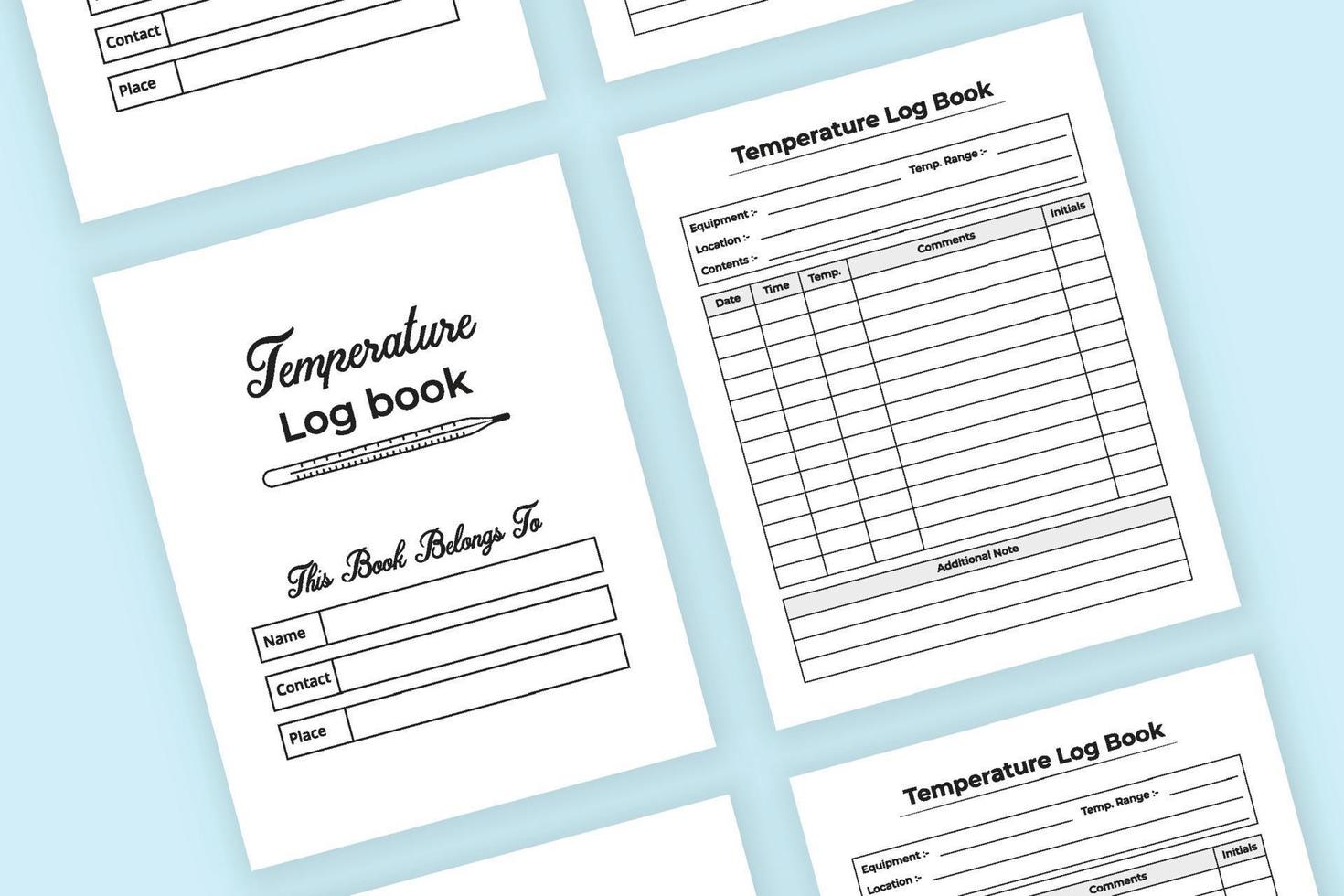 temperatur tracker journal interiör. patient kroppsvärme tracker och medicin planerare mall. insidan av en loggbok. medicinsk väsentlig feber temperatur checker notebook interiör. vektor