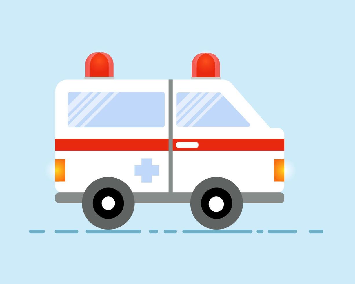 ambulansbil och röd siren i platt designvektor. tecknad stil vektor