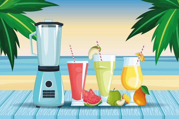 smoothies och mixer bredvid stranden vektor