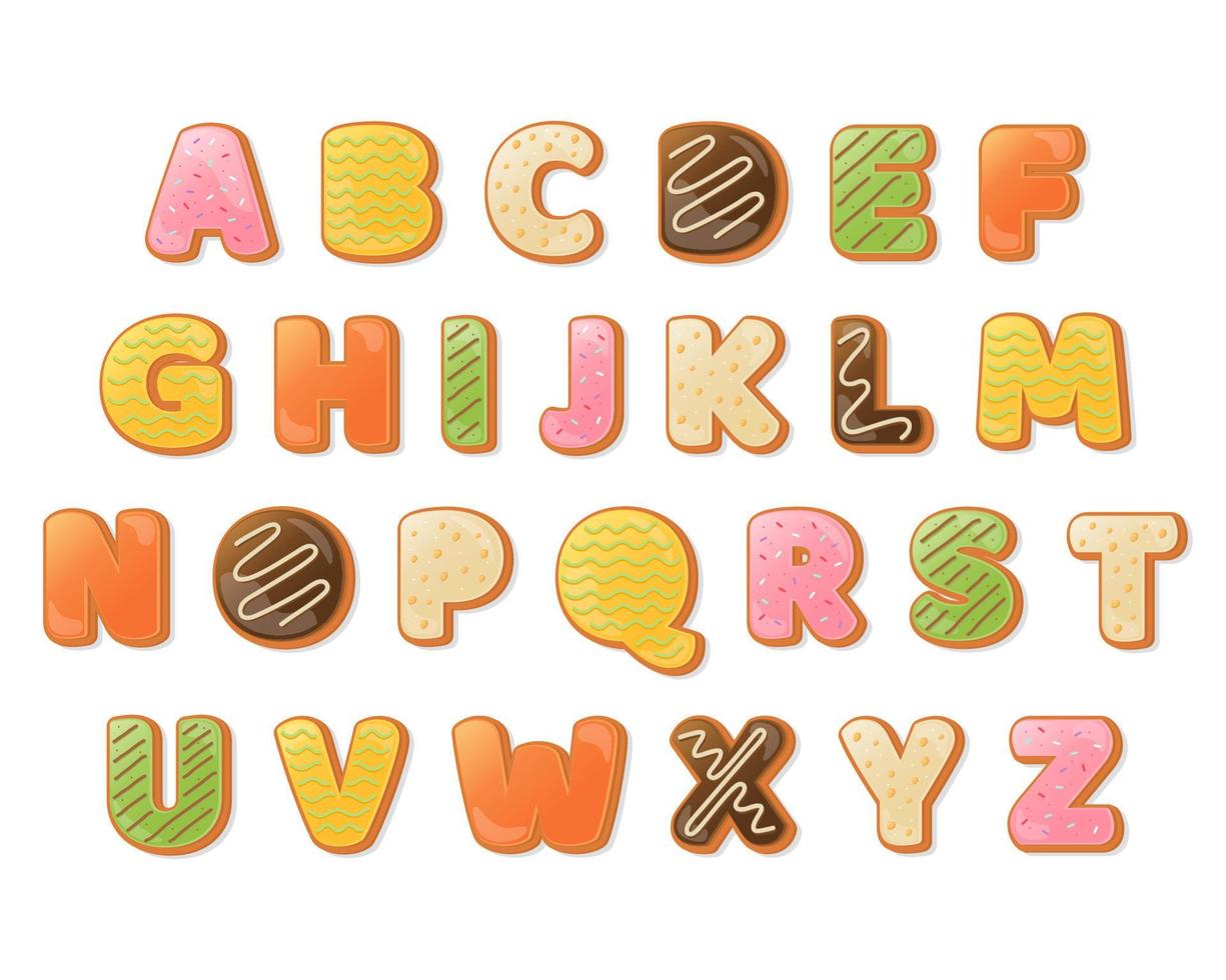 dekorative bunte Donut-Schrift und Alphabet vektor