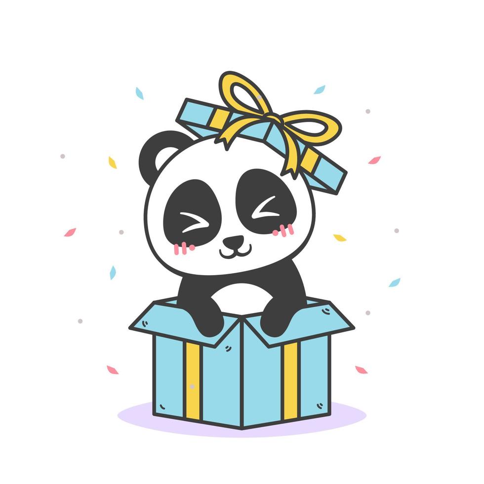 söt panda i en födelsedagspresent vektor