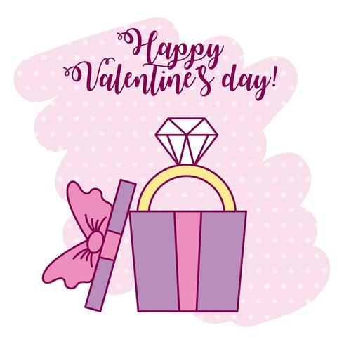 Valentinstagskarte mit Diamantring in Geschenkbox vektor